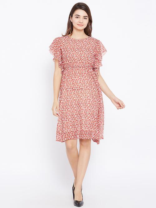 ruffle sleeved floral a-line dress - 16684582 - Standard Image - 1