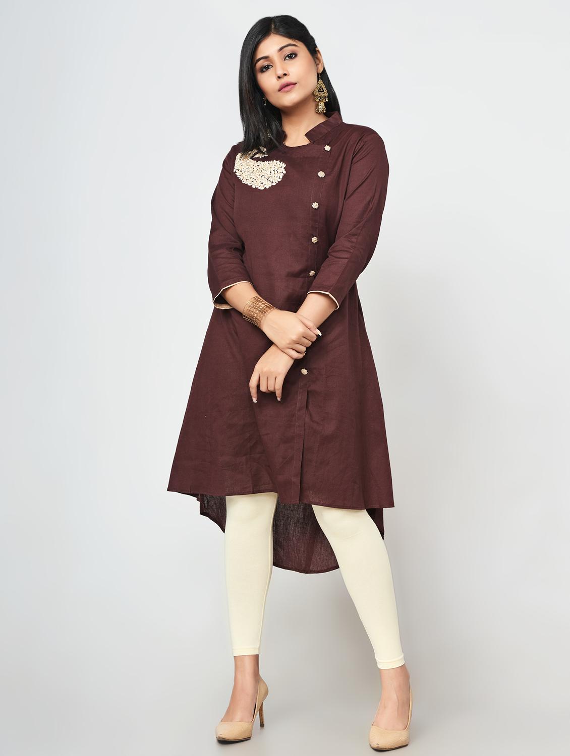 solid high-low kurta - 16684621 - Zoom Image - 1