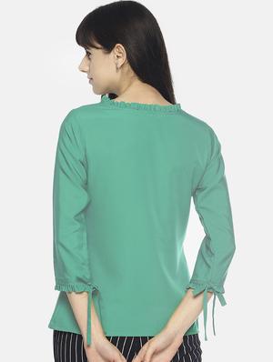 frill trim tie knot sleeved top - 16684817 - Standard Image - 2