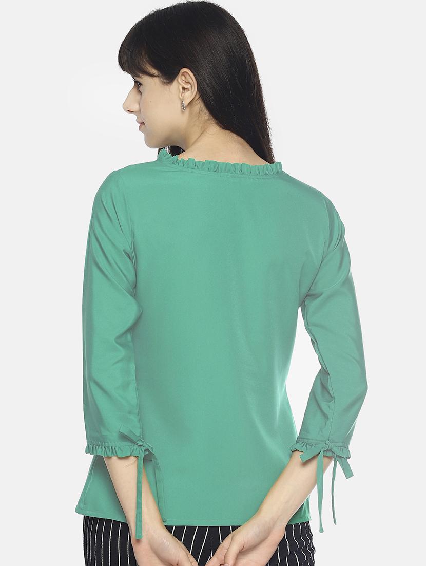 frill trim tie knot sleeved top - 16684817 - Zoom Image - 2