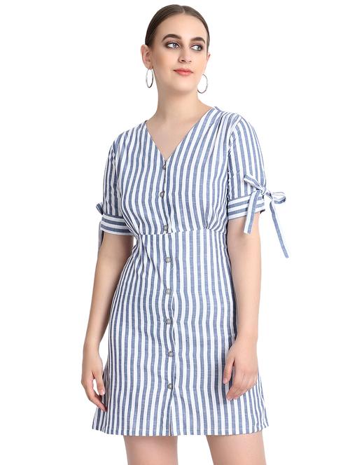 tie up sleeved striped a-line dress - 16684956 - Standard Image - 1