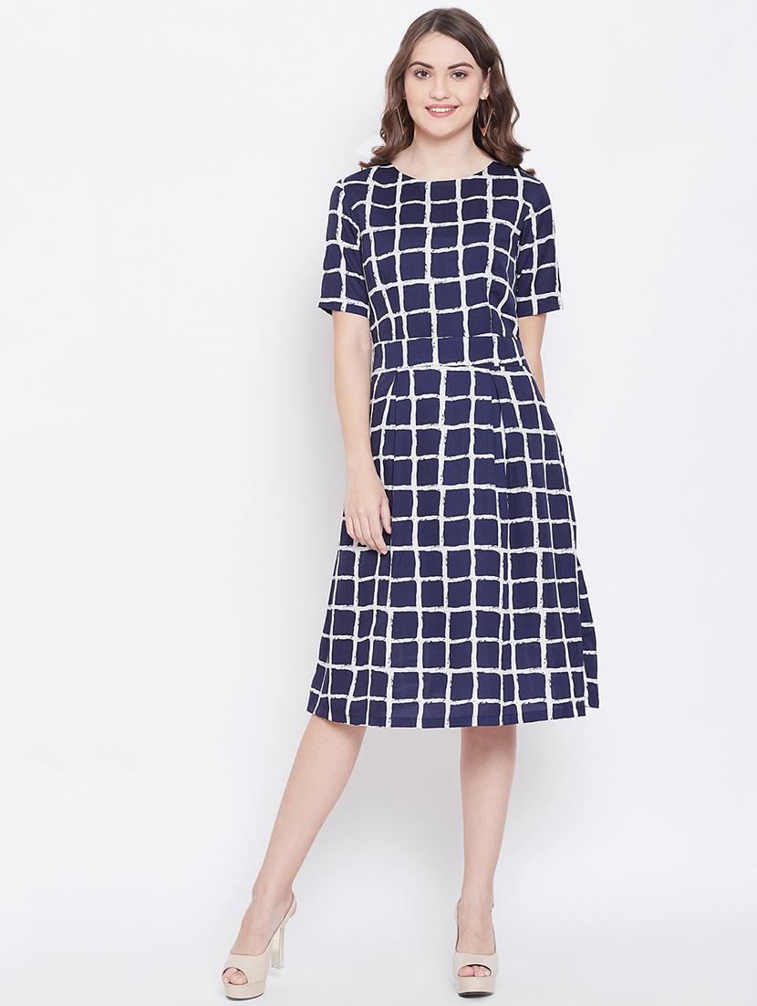 navy blue poly crepe aline dress - 16684986 - Zoom Image - 1