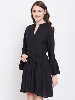 black rayon fit & flare dress - 16684987 - Standard Image - 2