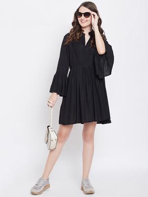 black rayon fit & flare dress - 16684987 - Standard Image - 4