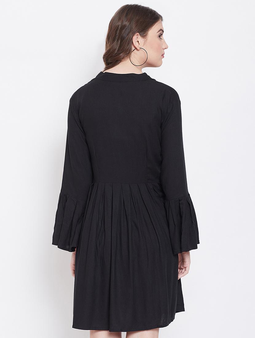 black rayon fit & flare dress - 16684987 - Zoom Image - 3