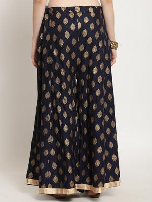 gold print flared palazzo - 16684991 - Standard Image - 3