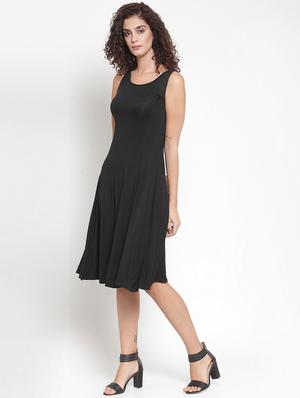round neck solid a-line dress - 16685141 - Standard Image - 2