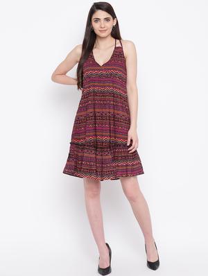 halter neck geometric empire line dress - 16685218 - Standard Image - 4