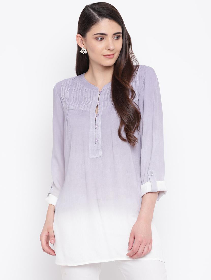 roll up sleeved mandarin neck tunic - 16685229 - Zoom Image - 1