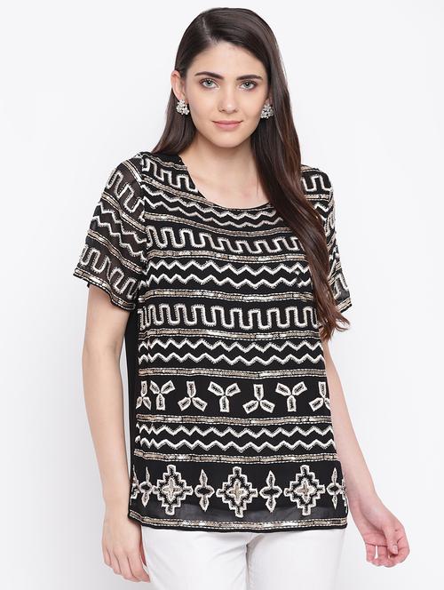 round neck embellished top - 16685248 - Standard Image - 1