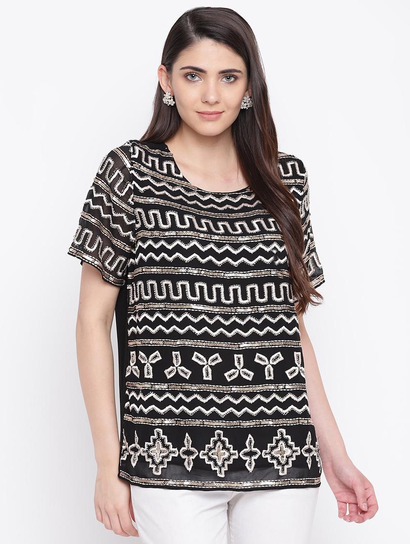 round neck embellished top - 16685248 - Zoom Image - 1