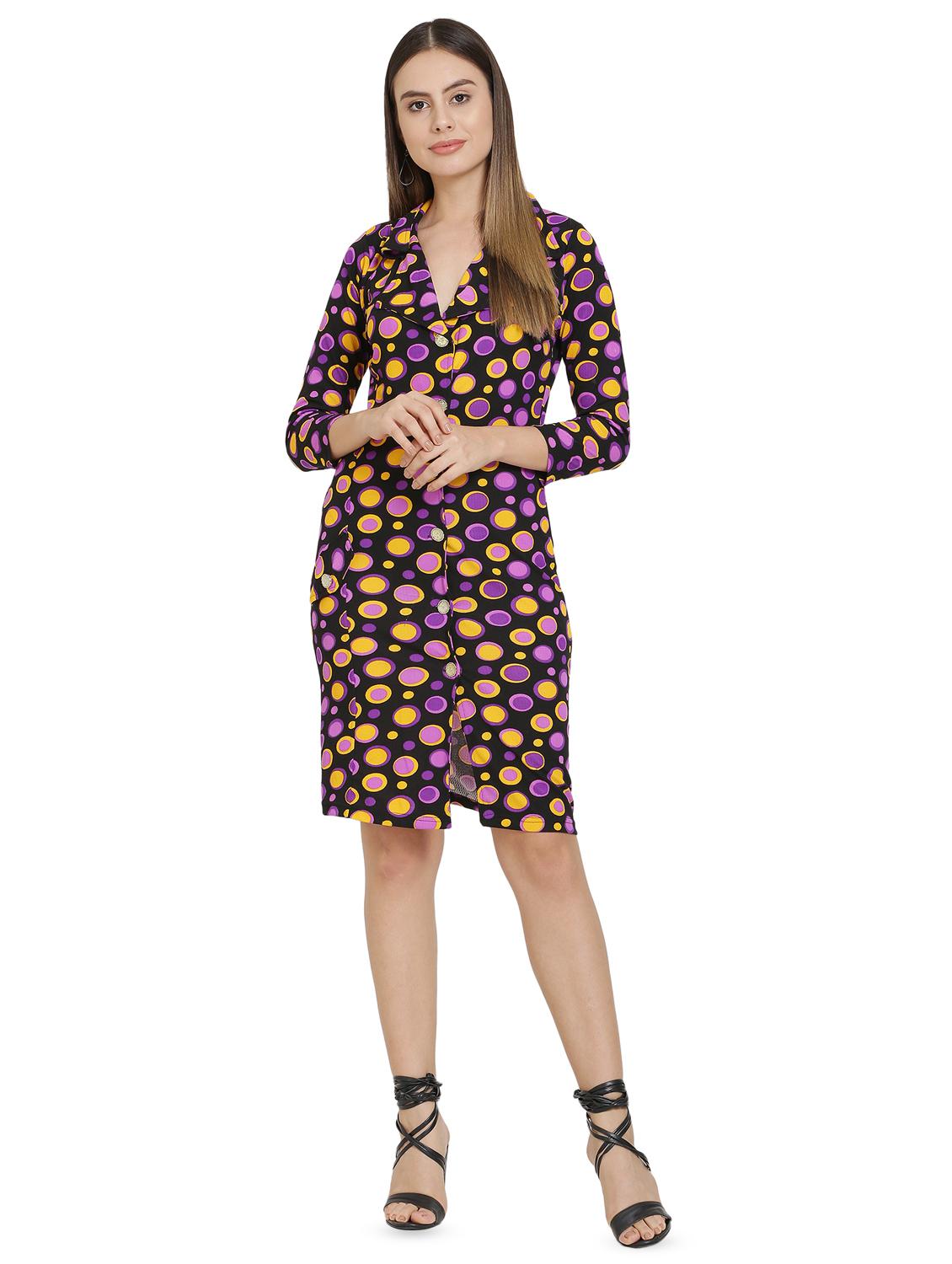 lapel neck polka dots sheath dress - 16685488 - Zoom Image - 1