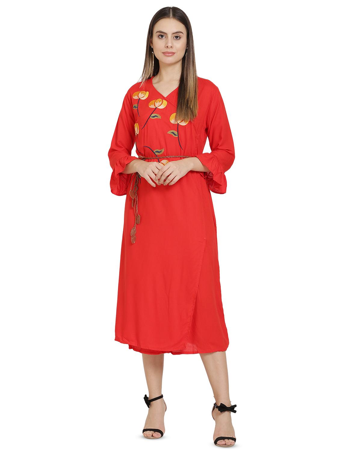 v neck floral embroidered a-line dress - 16685511 - Zoom Image - 1
