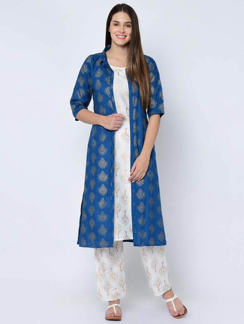 gold print kurta palazzo jacket set - 16685700 - Zoom Image - 1