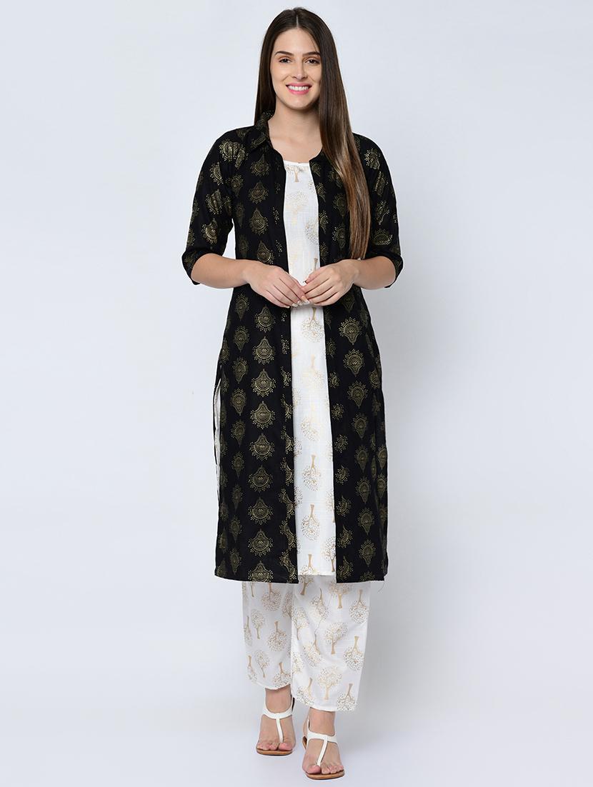 gold print kurta palazzo jacket set - 16685701 - Zoom Image - 1