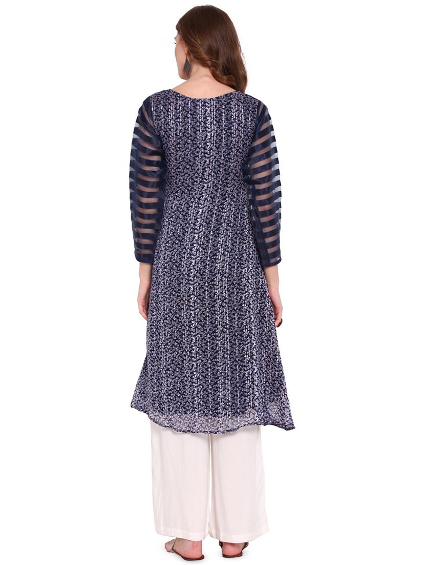 floral printed layered kurta palazzo set - 16685852 - Zoom Image - 3