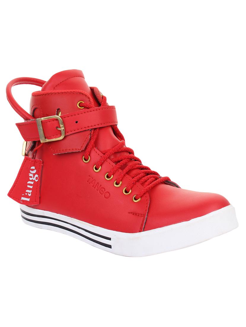 red leatherette lace up sneakers - 16685889 - Zoom Image - 1