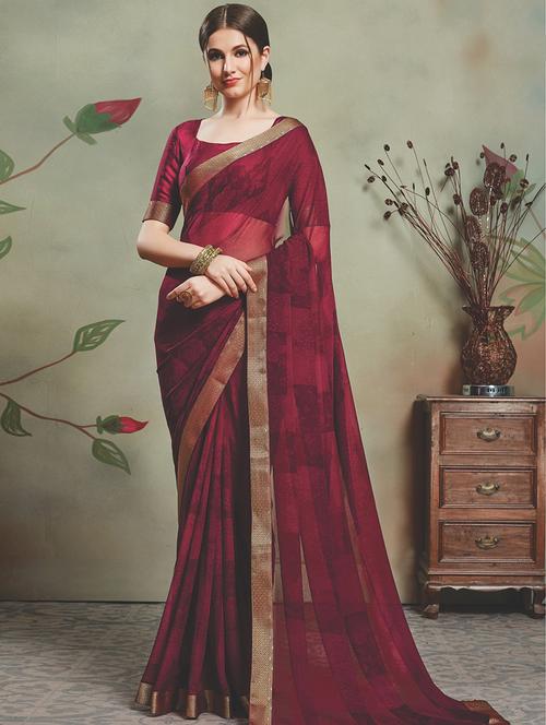 solid printed saree with blouse - 16687472 - Very Small Image - 1