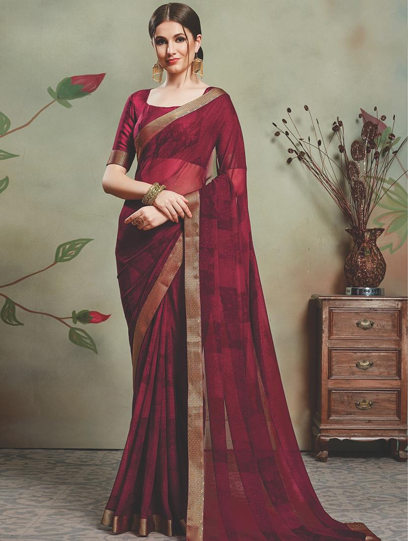 solid printed saree with blouse - 16687472 - Zoom Image - 1