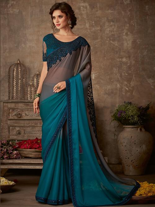 ombre embroidered saree with blouse - 16687483 - Standard Image - 1
