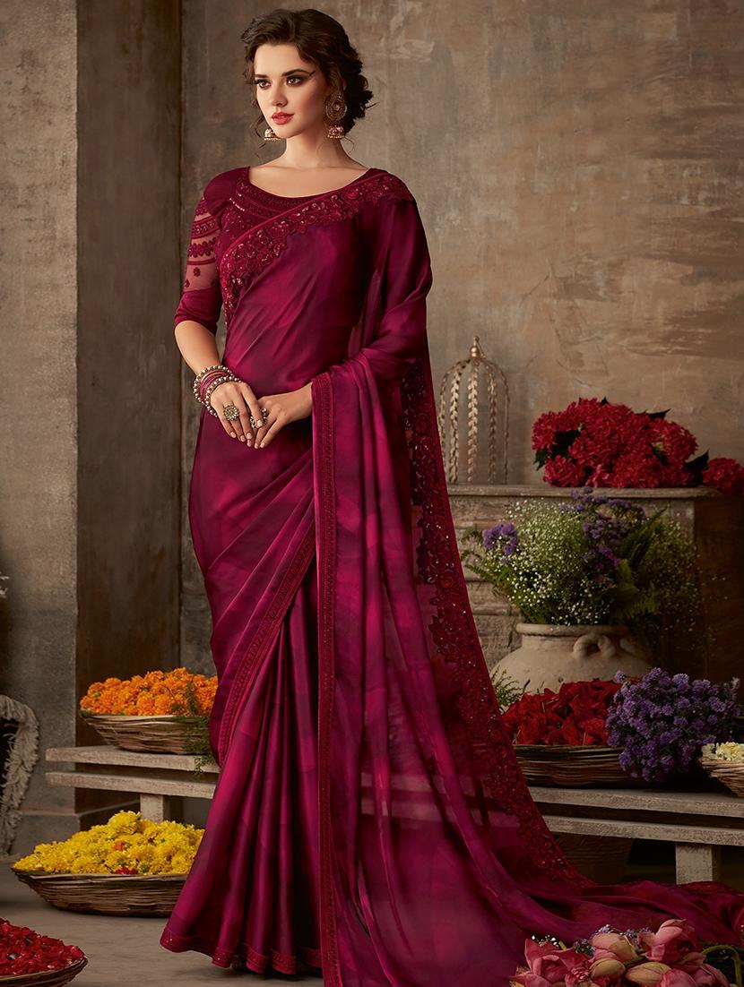 burgundy embroidered saree with blouse - 16687499 - Zoom Image - 1