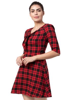 tie knot neck checkered a-line dress - 16687860 - Standard Image - 2