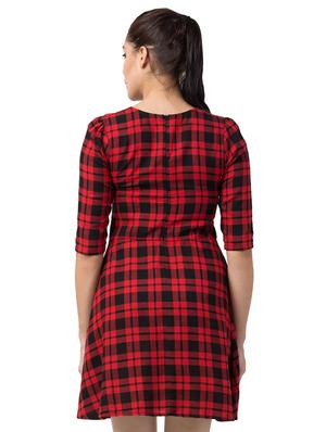 tie knot neck checkered a-line dress - 16687860 - Standard Image - 3
