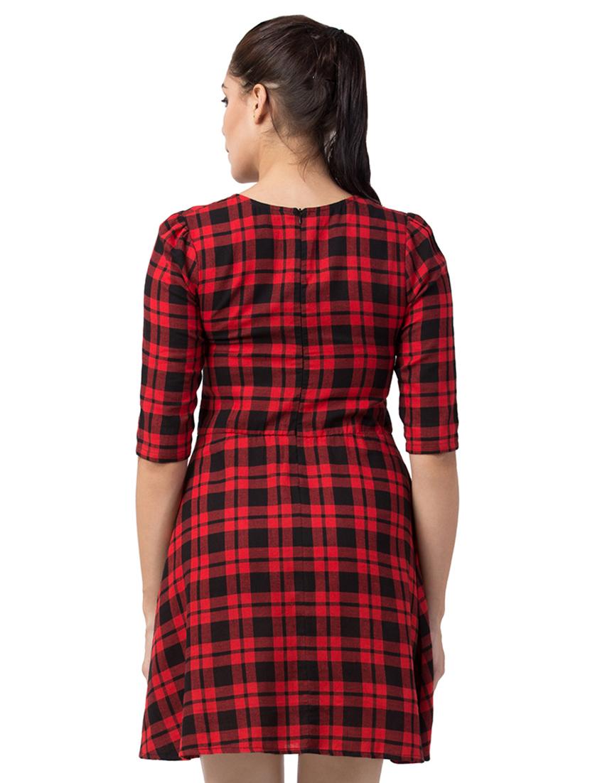 tie knot neck checkered a-line dress - 16687860 - Zoom Image - 3