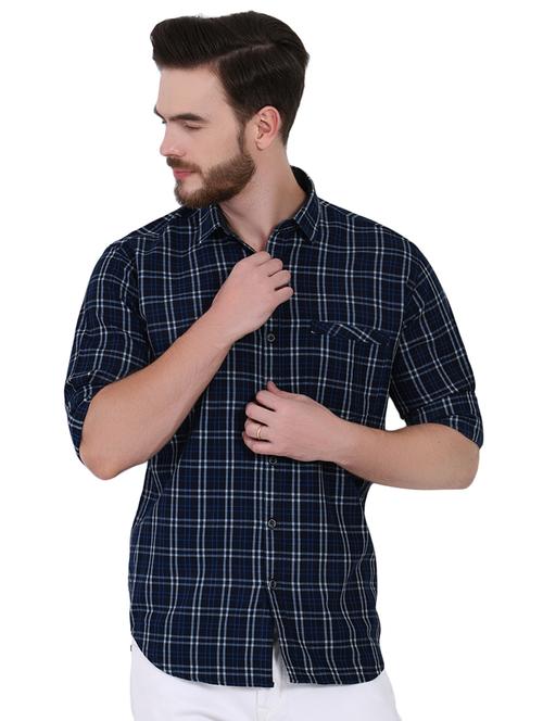 navy blue checkered casual shirt - 16690857 - Standard Image - 1