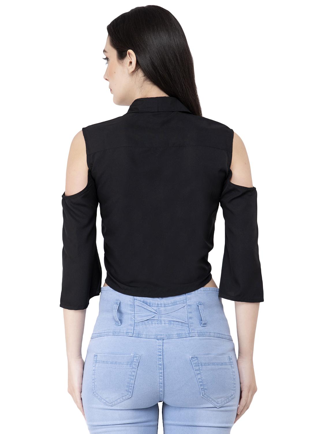 tie knot cold shoulder crop shirt - 16691397 - Zoom Image - 3