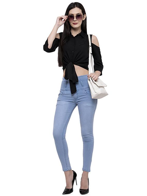 tie knot cold shoulder crop shirt - 16691397 - Zoom Image - 4