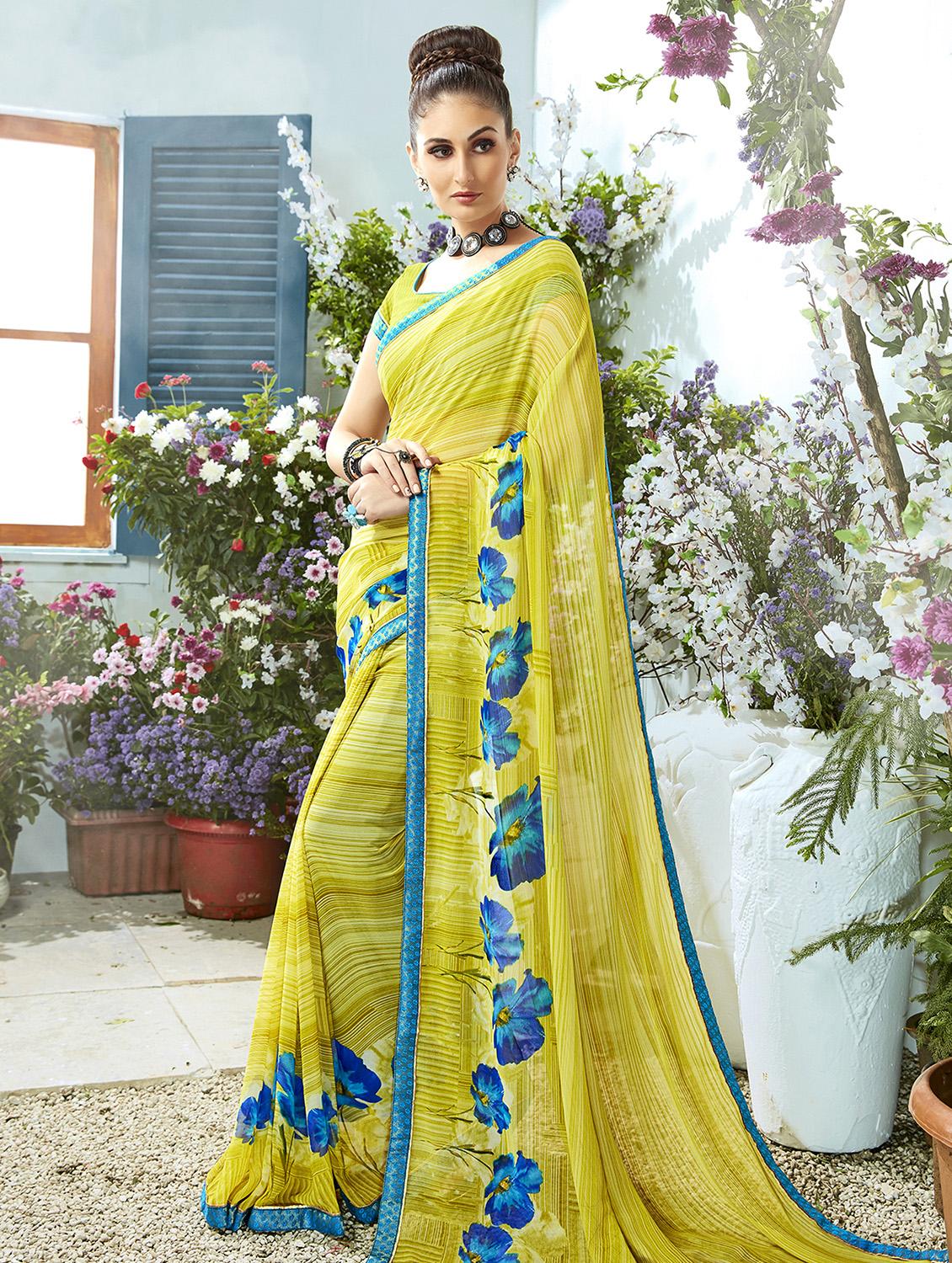 floral printed saree with blouse - 16691413 - Zoom Image - 1