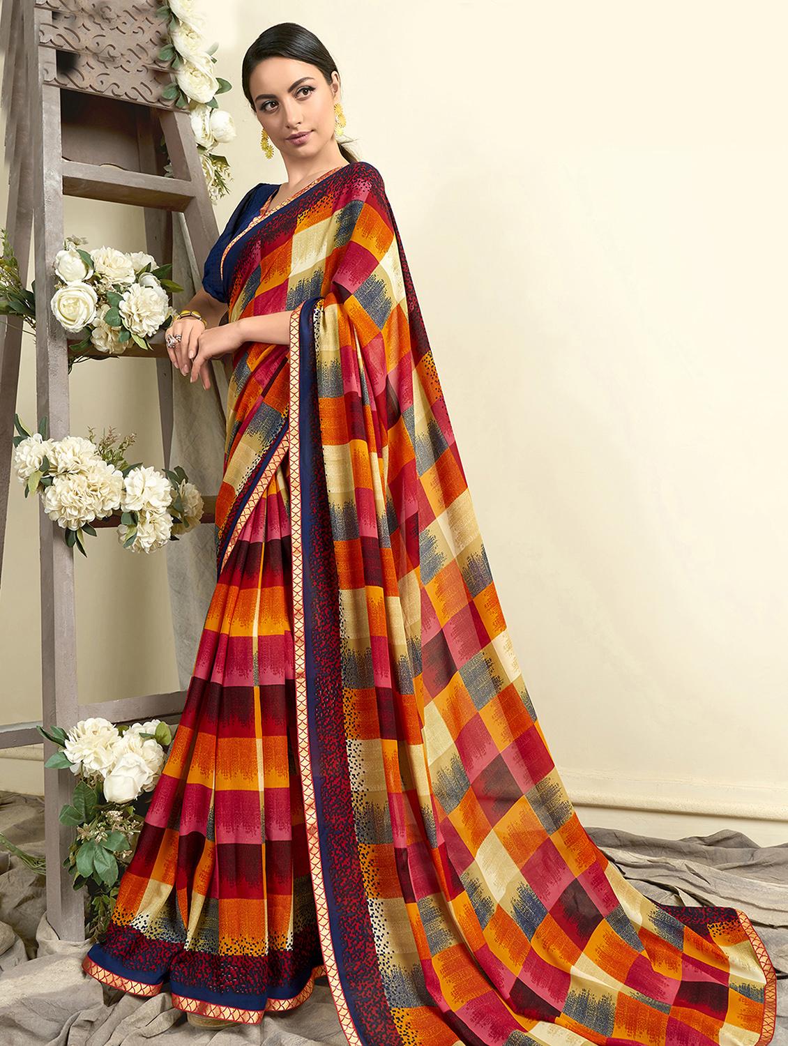 geometric printed saree with blouse - 16691449 - Zoom Image - 1