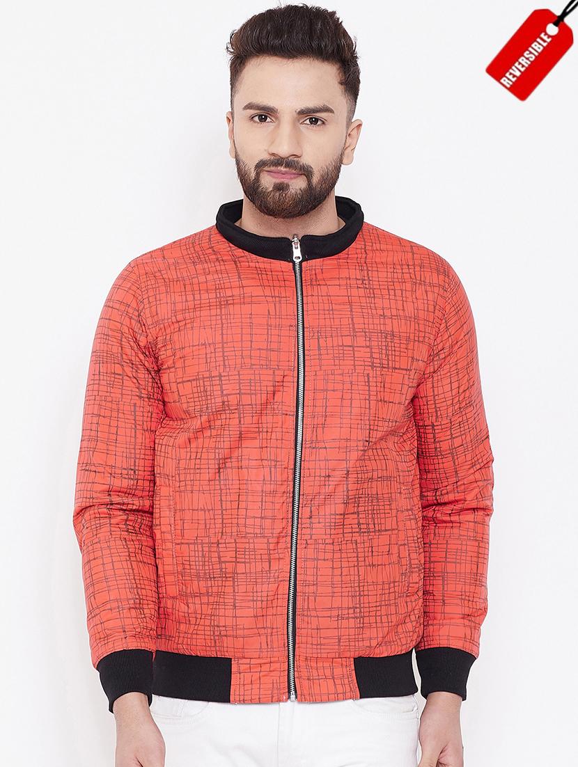orange printed reversible casual jacket - 16691481 - Zoom Image - 1