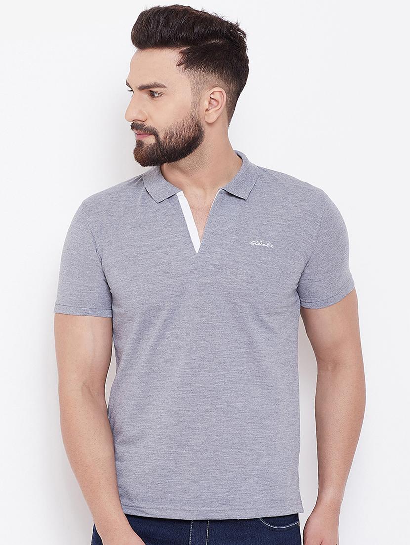 grey solid collared t-shirt - 16691500 - Zoom Image - 1