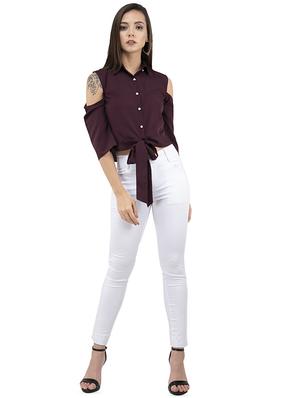 tie knot cold shoulder crop shirt - 16692297 - Standard Image - 4