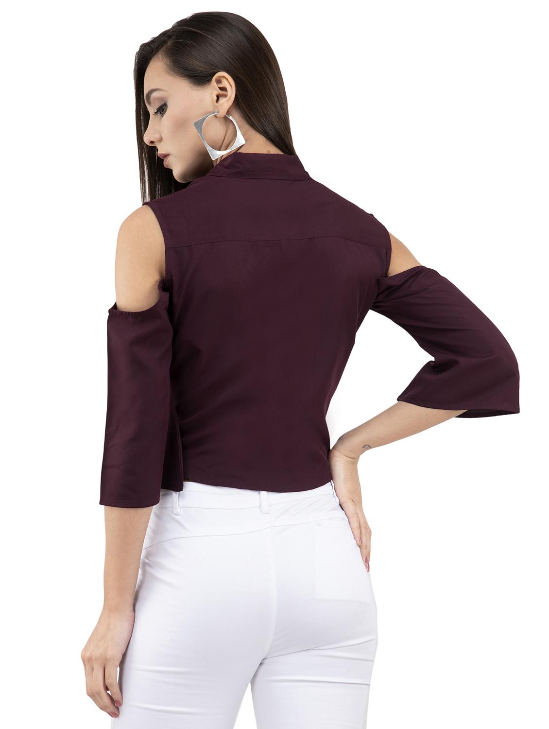 tie knot cold shoulder crop shirt - 16692297 - Zoom Image - 3