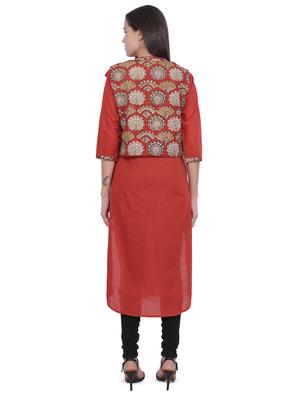 solid straight kurta with jacket - 16692771 - Standard Image - 3