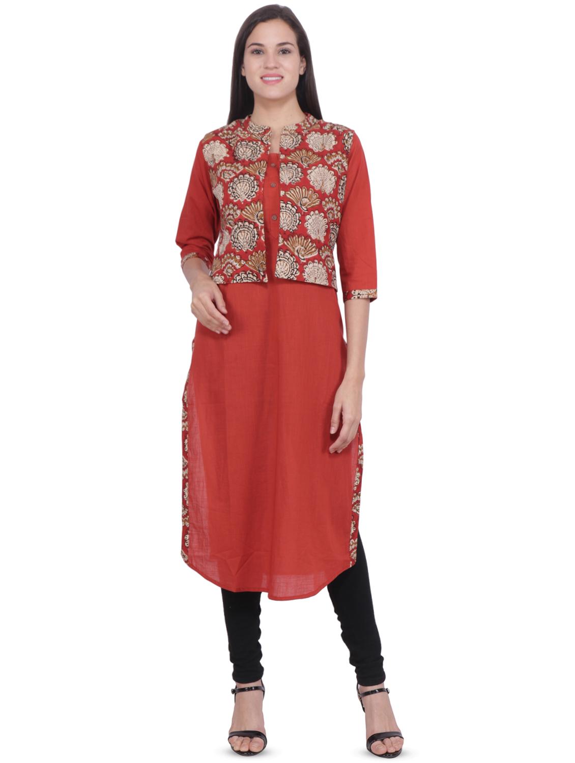 solid straight kurta with jacket - 16692771 - Zoom Image - 1