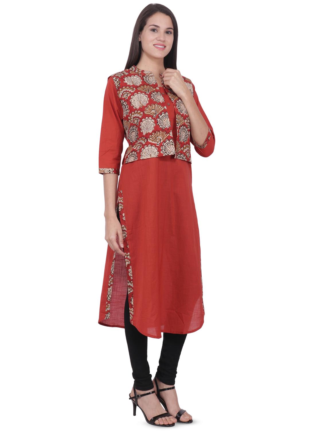 solid straight kurta with jacket - 16692771 - Zoom Image - 2