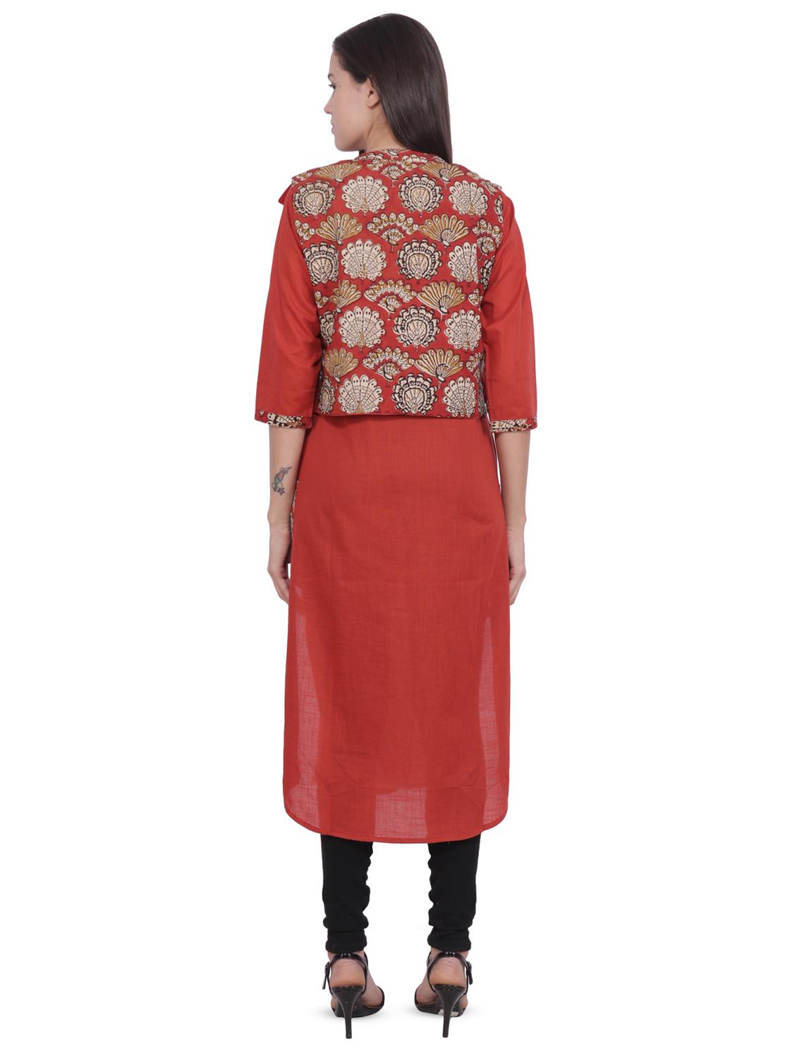 solid straight kurta with jacket - 16692771 - Zoom Image - 3