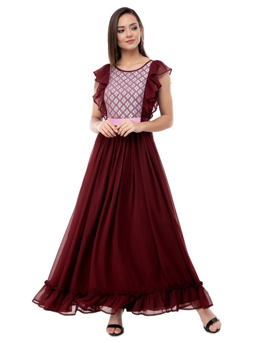ruffle detail gathered hem gown - 16693212 - Zoom Image - 1