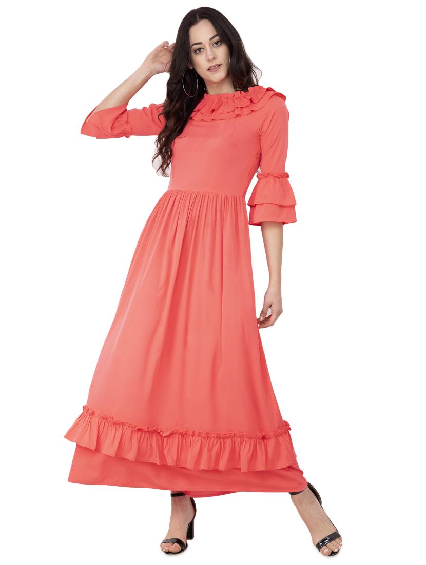 bell sleeved gathered hem fit & flare dress - 16693226 - Zoom Image - 1