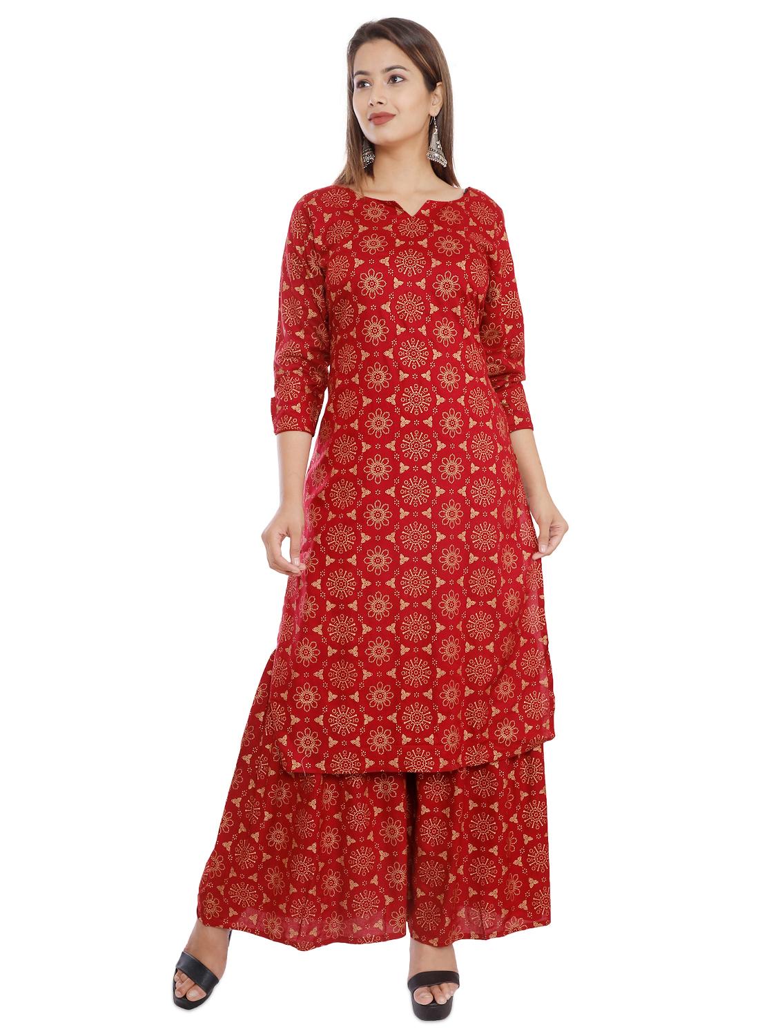 foil printed kurta with sharara set - 16693589 - Zoom Image - 1