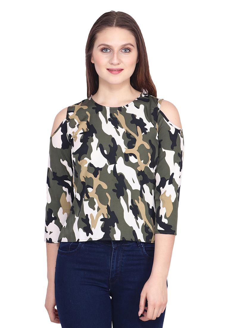 cold shoulder camouflage top - 16694087 - Zoom Image - 1