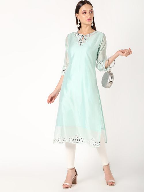 mirror work solid straight kurta - 16694374 - Standard Image - 1