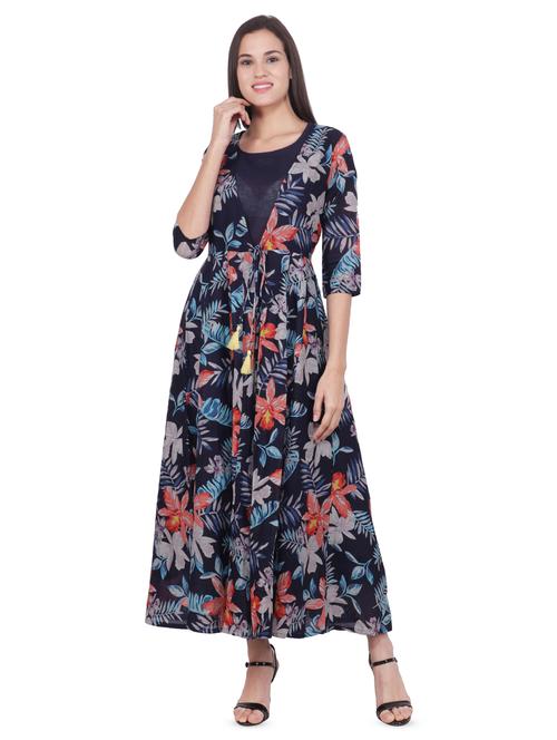 floral printed flared ethnic dress - 16694384 - Standard Image - 1