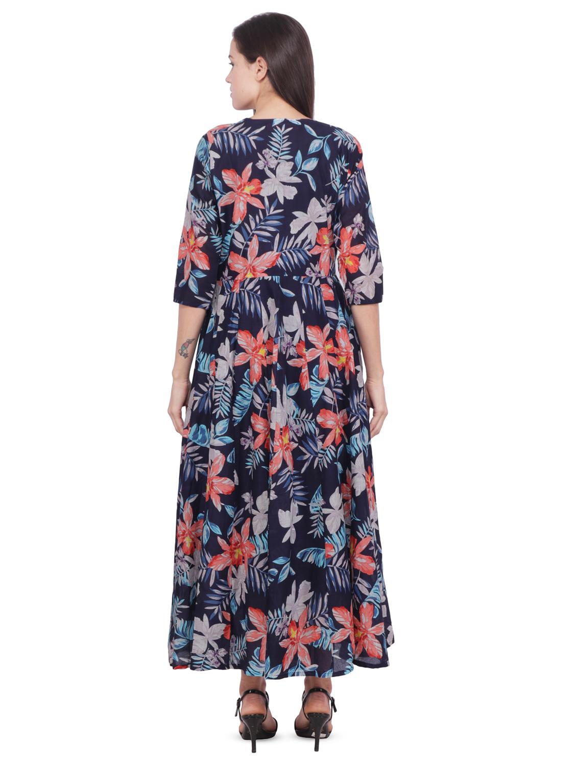 floral printed flared ethnic dress - 16694384 - Zoom Image - 3