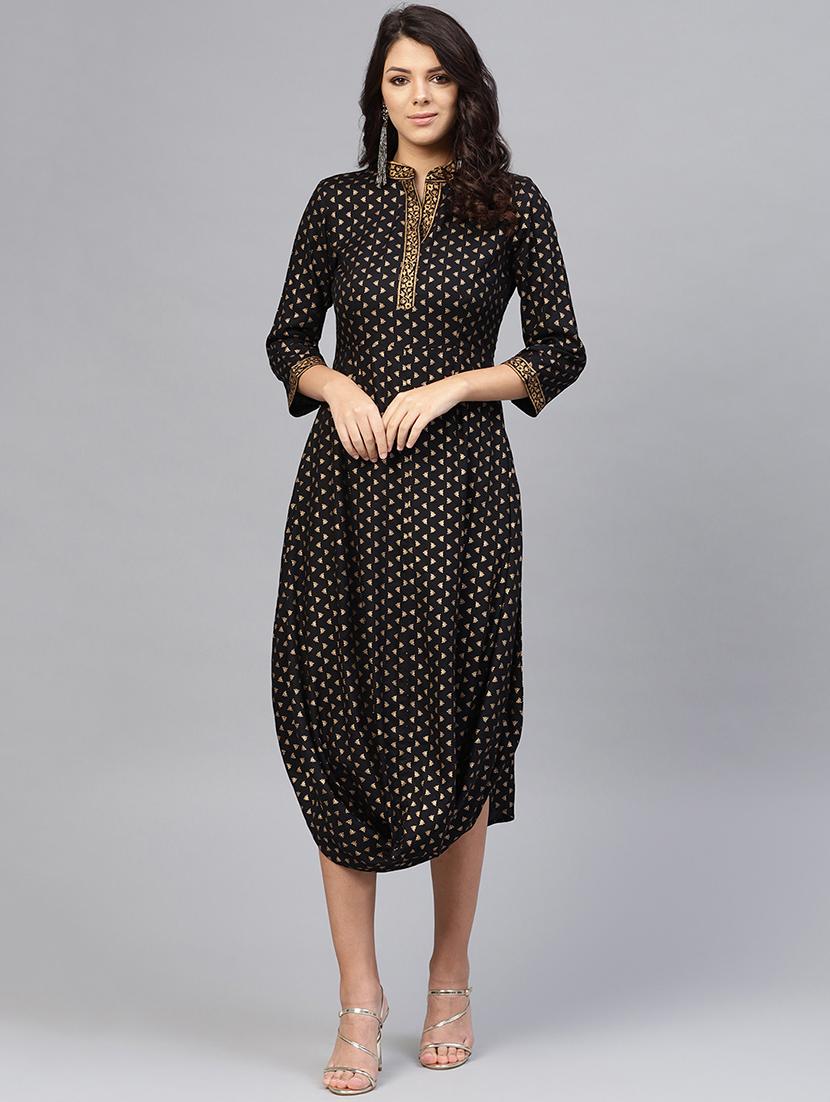 front cowl chinese collar printed dress - 16694723 - Zoom Image - 1