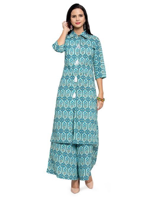 floral print kurta with palazzo set - 16694873 - Very Small Image - 1